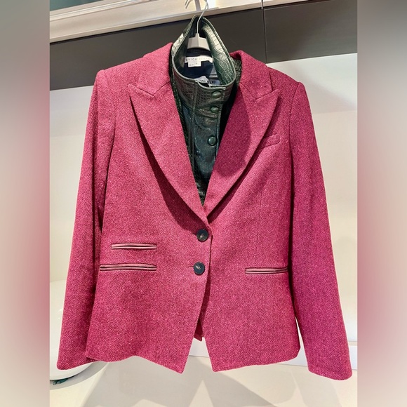 $698 Veronica Beard Somner Dickey Jacket elbow patches Azalea Oxblood pink sz 0 - Picture 11 of 16